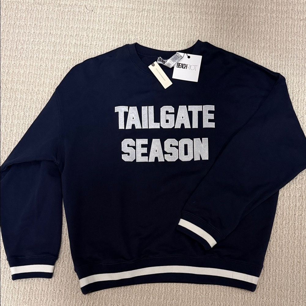 Beach Riot Tailgate Season Women's Sweatshirt - Navy and White - NWT